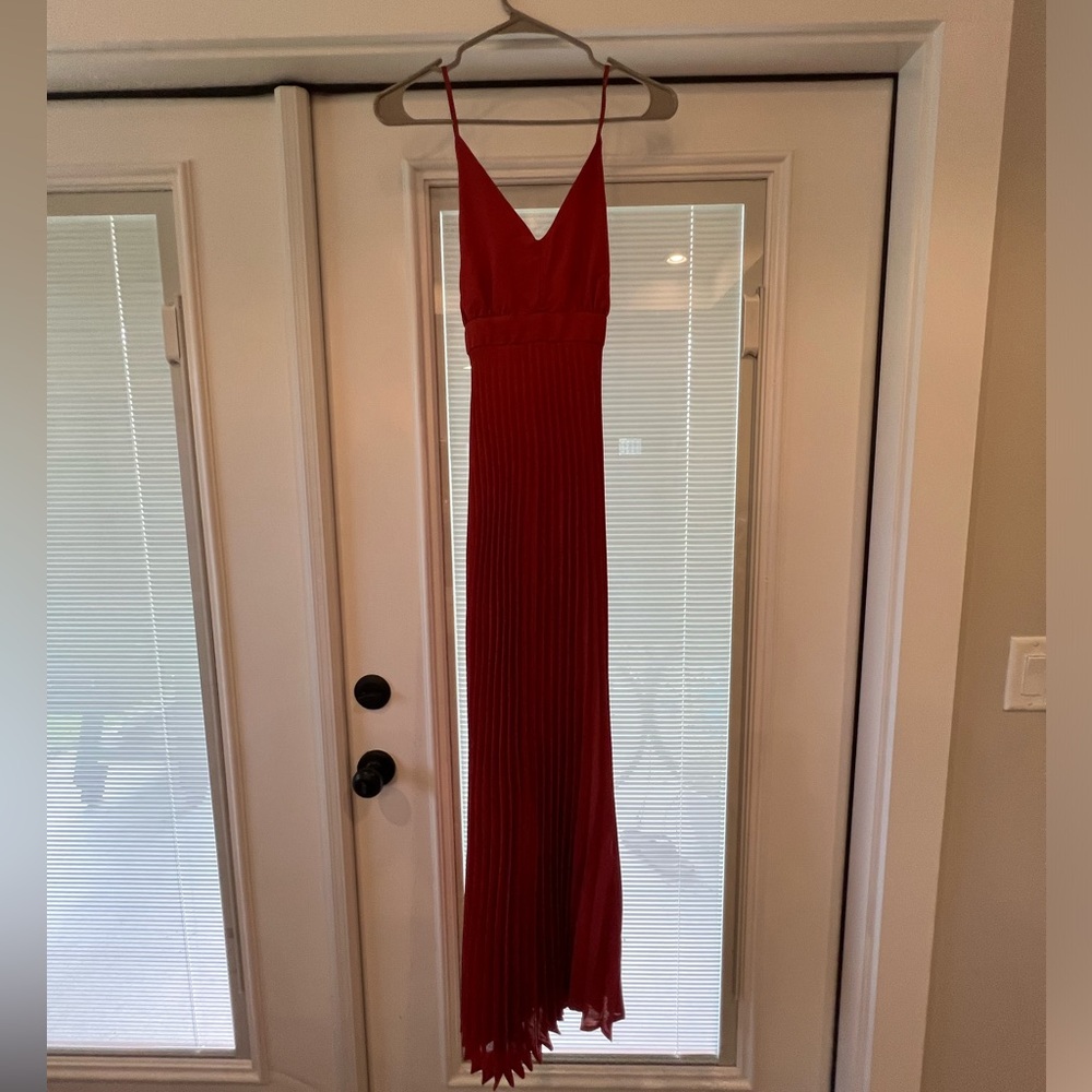 Burnt Orange Pleated Maxi Dress
